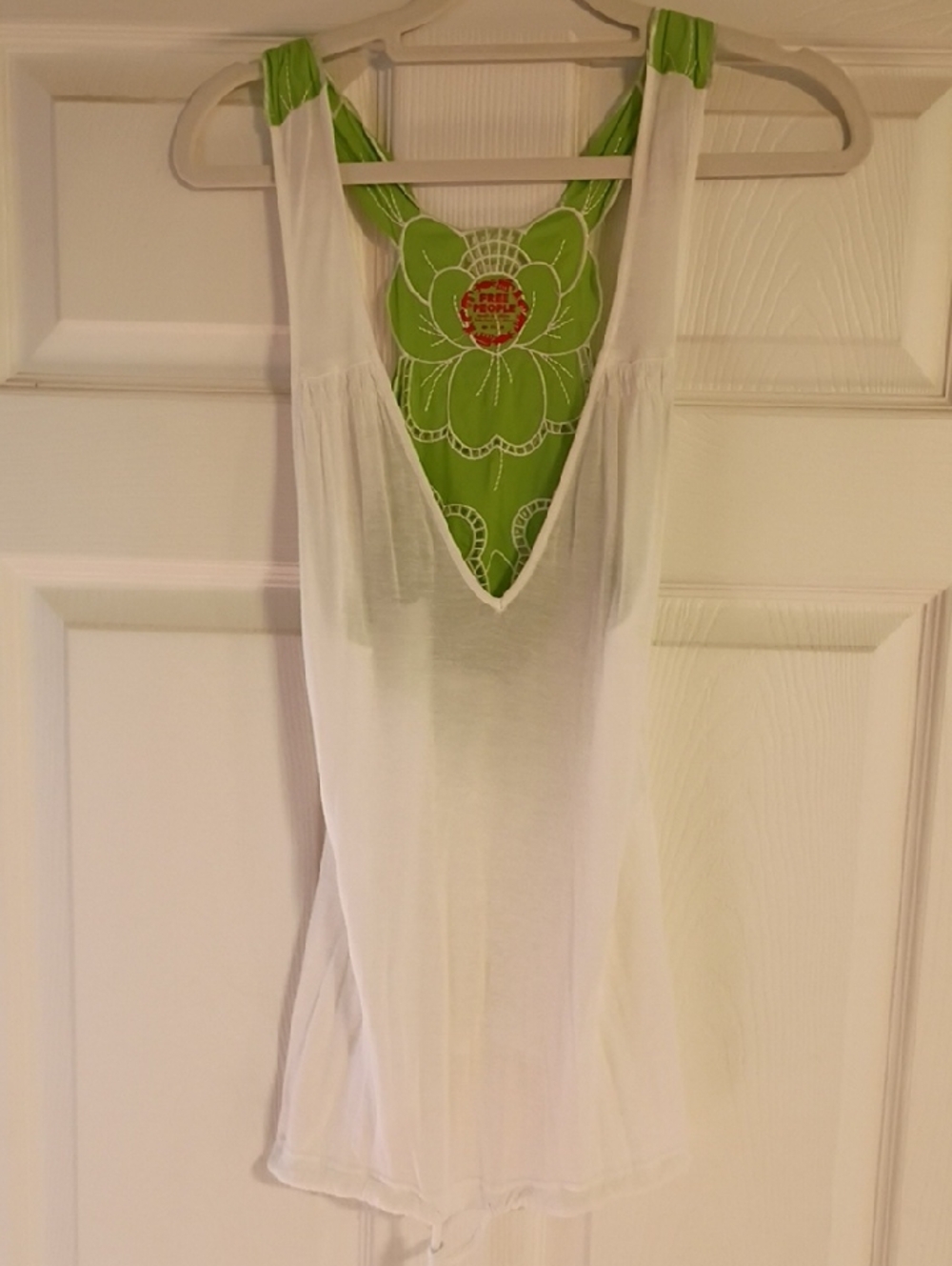 Free People White Tank with Green Floral Back Panel